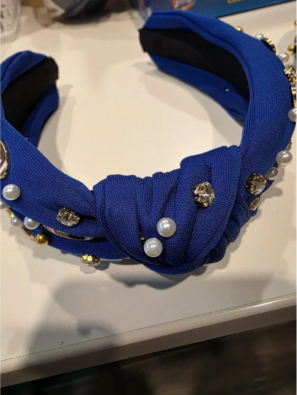 Football Headband Pearl Rhinestone Jeweled Knotted Headband